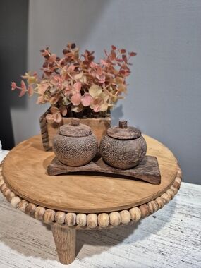 Rustic Wooden Spice Jars with Tray - Brown